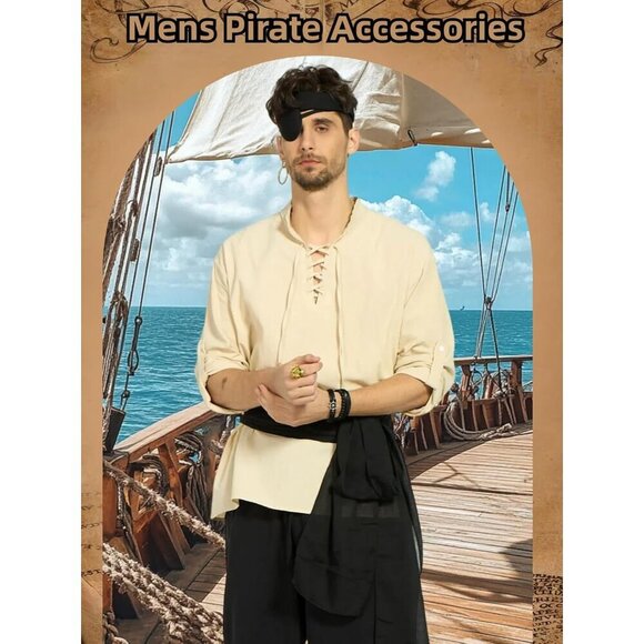 Pirate Costume Accessories Set for Men Women 6 Pcs Headscarf Sash Jewelry main image 5